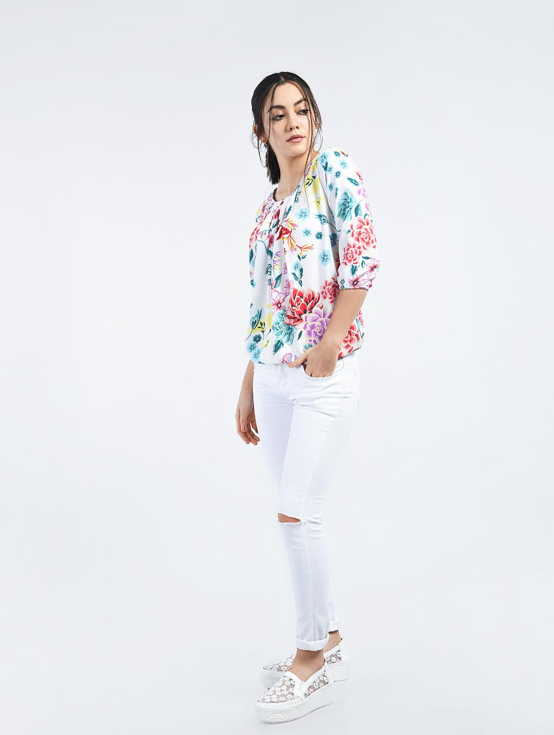 Floral pleated blouson top - 15165105 - Zoom Image - 4