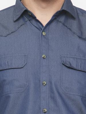 navy blue cotton casual shirt - 15168219 - Standard Image - 4