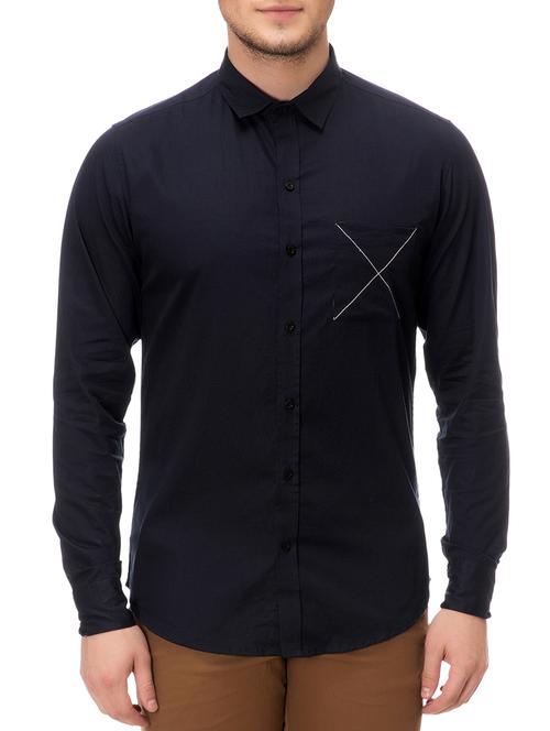navy blue cotton casual shirt - 15168747 - Standard Image - 1