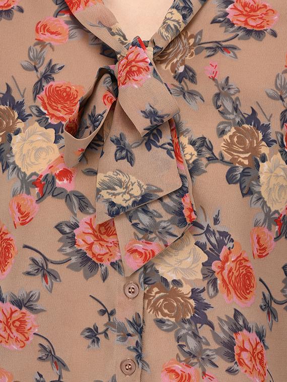 tie knot neck floral bell sleeved shirt - 15169506 - Zoom Image - 4
