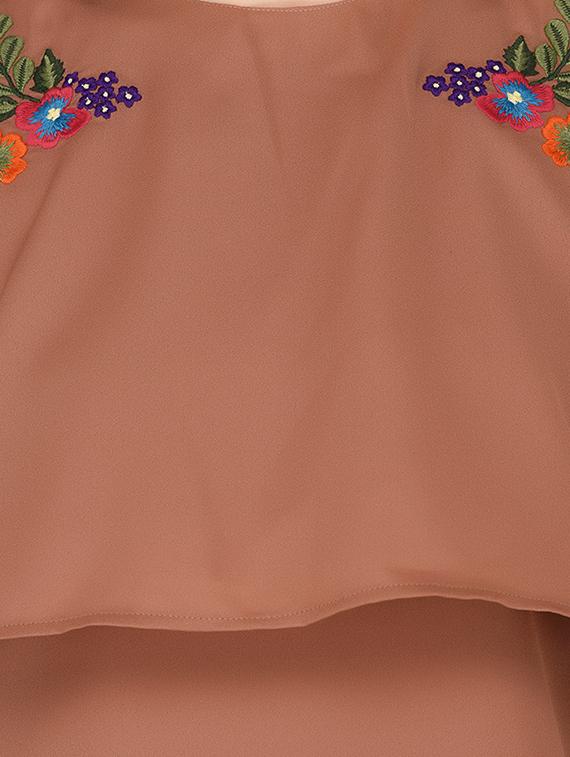 brown solid cold shoulder top - 15169510 - Zoom Image - 4