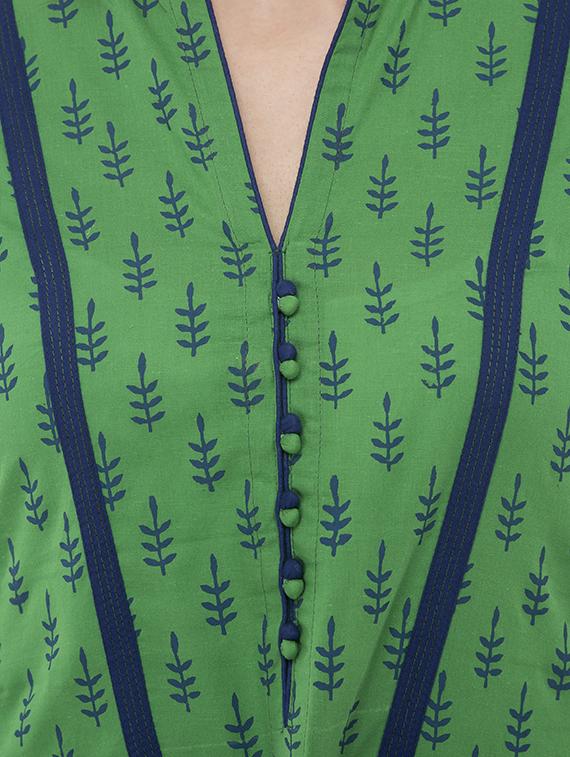 green cotton straight kurta - 15171130 - Zoom Image - 4