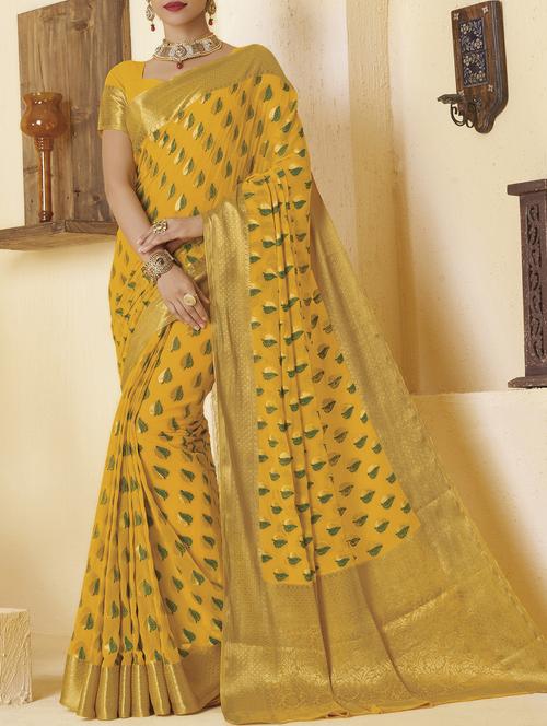 golden zari woven saree with blouse - 15173584 - Standard Image - 1