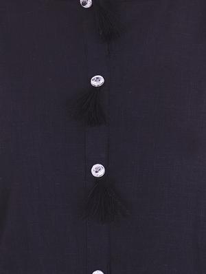black cotton asymmetric solid kurta - 15175865 - Standard Image - 4