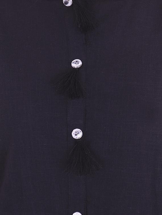 black cotton asymmetric solid kurta - 15175865 - Zoom Image - 4
