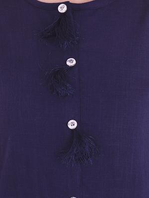 blue cotton asymmetric solid kurta - 15175868 - Standard Image - 4