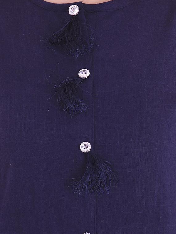 blue cotton asymmetric solid kurta - 15175868 - Zoom Image - 4