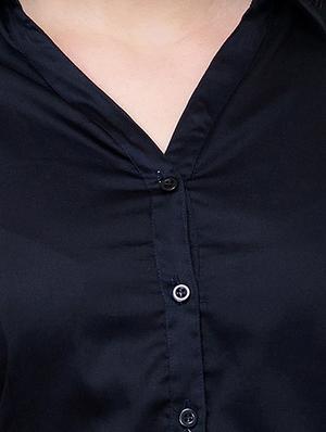 navy blue solid satin shirt - 15177100 - Standard Image - 4