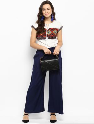 navy blue solid rayon palazzo - 15177110 - Standard Image - 4