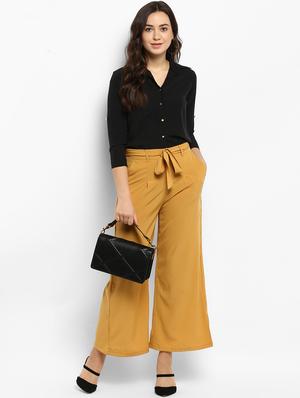 yellow solid straight palazzo - 15177119 - Standard Image - 4