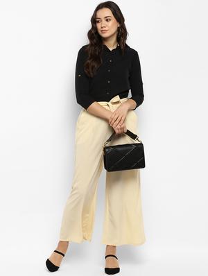 beige solid straight palazzo - 15177120 - Standard Image - 4