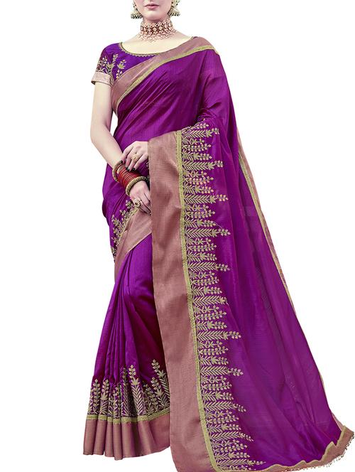 purple silk bordered saree with blouse - 15177716 - Standard Image - 1