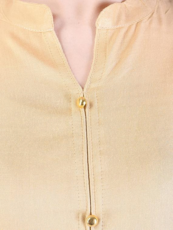 beige cotton straight solid kurta - 15178578 - Zoom Image - 4