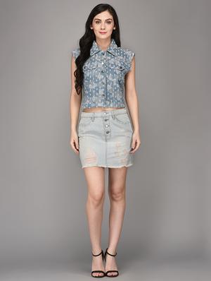 blue sleeveless denim shirt - 15178749 - Standard Image - 4