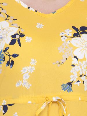 yellow crepe a-line floral dress - 15179795 - Standard Image - 4