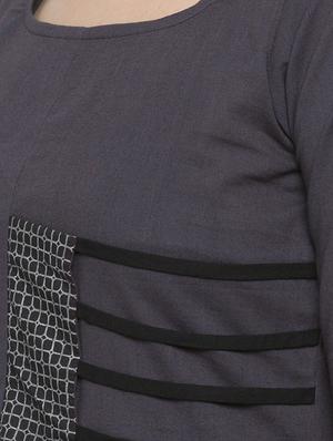 grey cotton straight kurta - 15187071 - Standard Image - 4