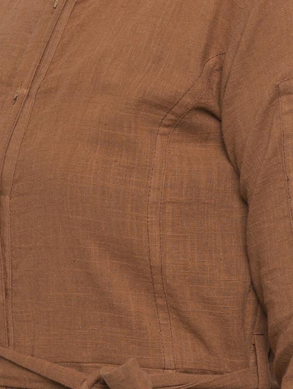 brown cotton straight solid kurta - 15187234 - Zoom Image - 4