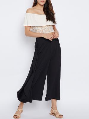 black solid flared palazzo - 15194488 - Standard Image - 4