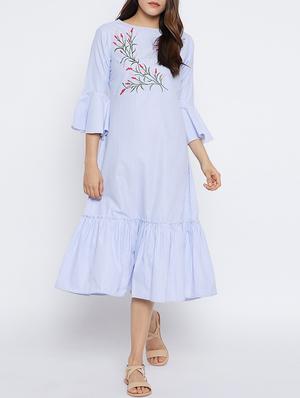 blue cotton striped drop waist dress - 15194845 - Standard Image - 4