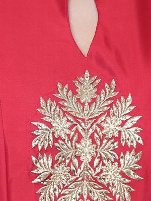 Red embroidered silk flared gown - 15195495 - Standard Image - 4