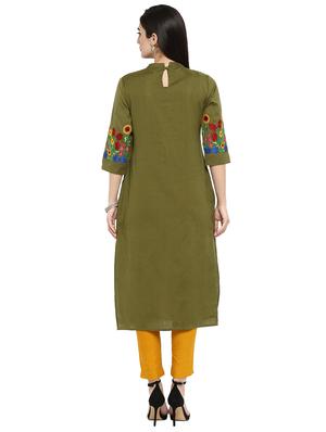 green cotton straight kurta - 15201252 - Standard Image - 4