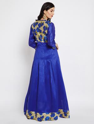 blue silk flared kurta - 15201851 - Standard Image - 4