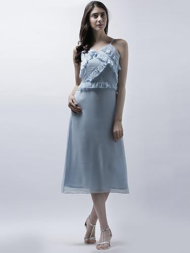 blue solid ruffle dress - 15202577 - Very Small Image - 1