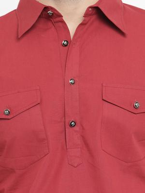 red cotton pathani kurta - 15204749 - Standard Image - 4