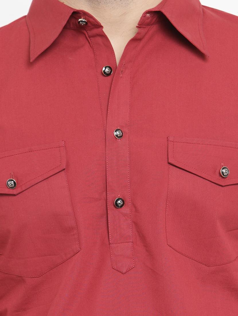 red cotton pathani kurta - 15204749 - Zoom Image - 4
