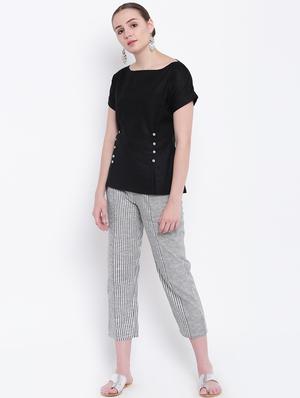 black striped cotton flat front trouser - 15207148 - Standard Image - 4