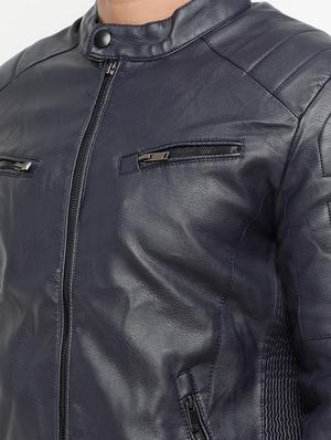 blue leather biker jacket - 15207391 - Standard Image - 4
