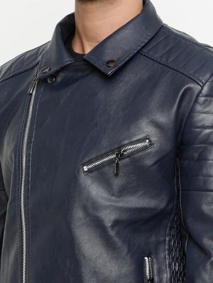 navy blue leather biker jacket - 15207394 - Standard Image - 4