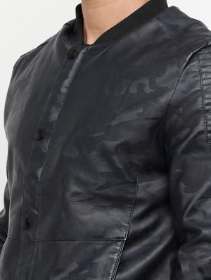 navy blue leather bomber jacket - 15207400 - Standard Image - 4