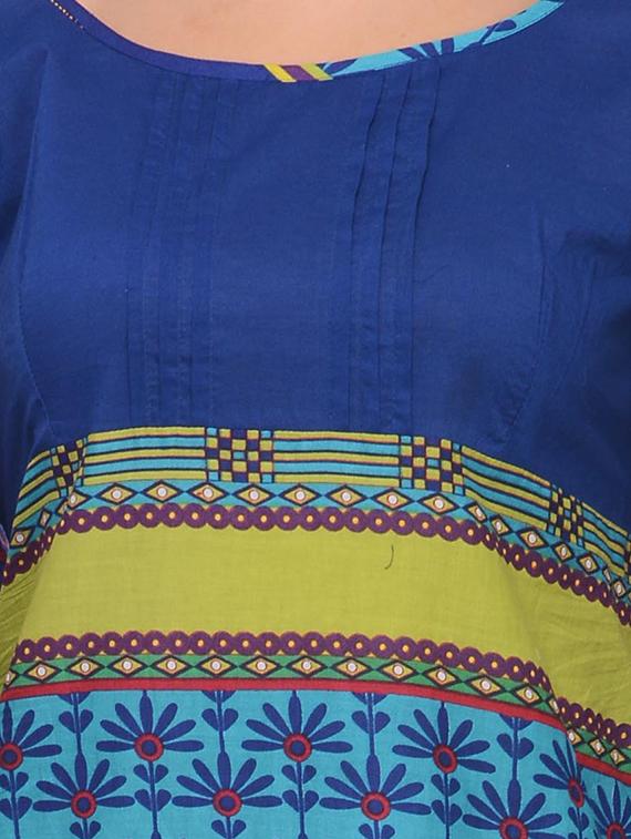 blue cotton straight kurta - 15208899 - Zoom Image - 4