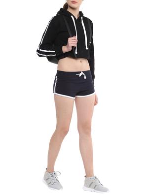 navy blue solid fleece sports shorts - 15212371 - Standard Image - 4