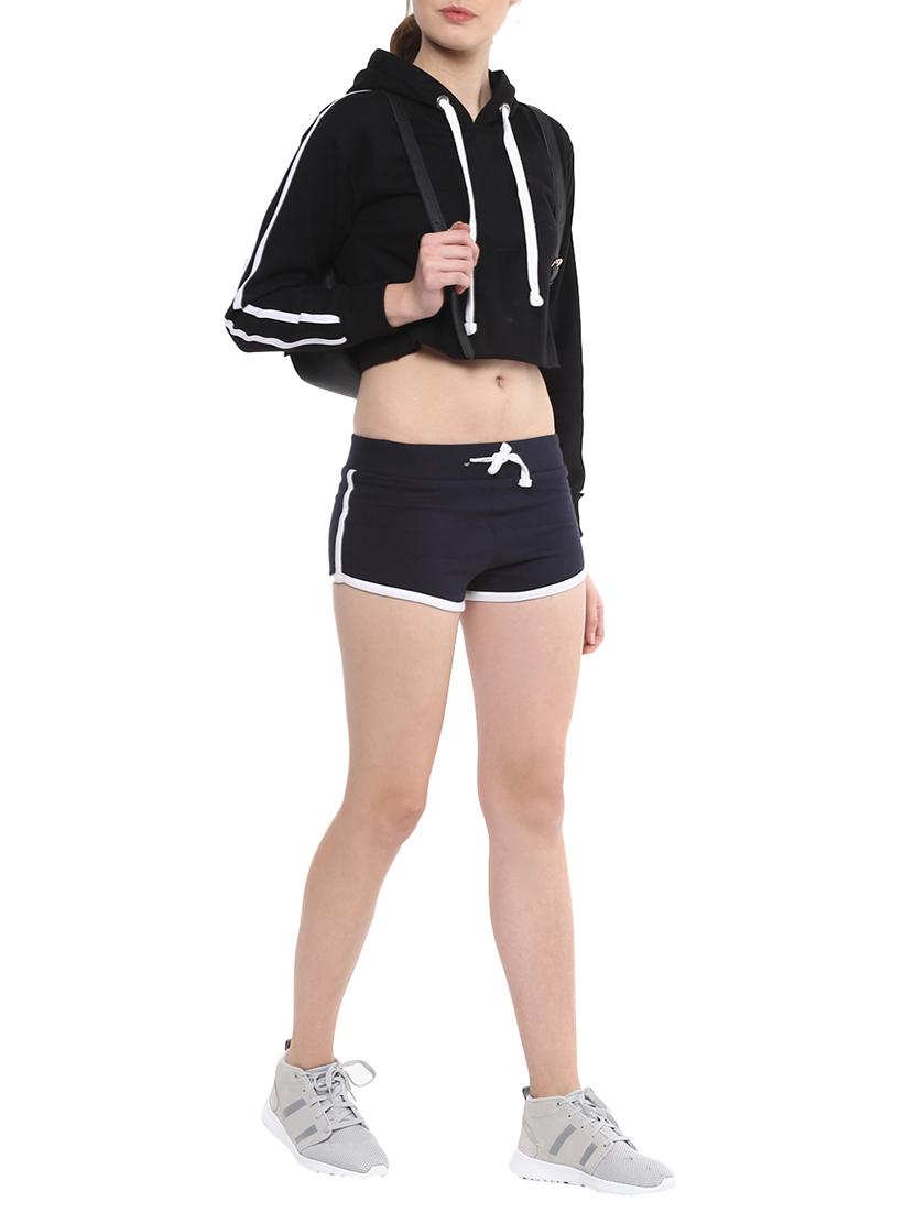 navy blue solid fleece sports shorts - 15212371 - Zoom Image - 4