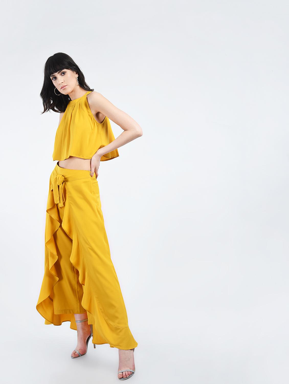 yellow solid ruffled palazzo - 15212708 - Zoom Image - 4