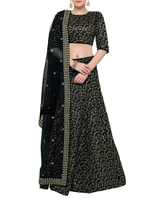 black sequined flared lehenga - 15212743 - Standard Image - 1