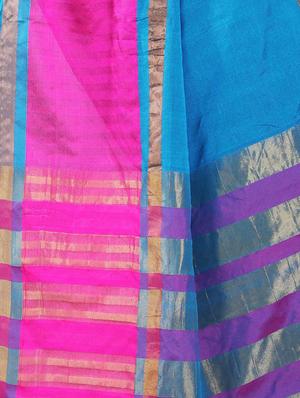 sky blue chanderi saree with blouse - 15212784 - Standard Image - 4