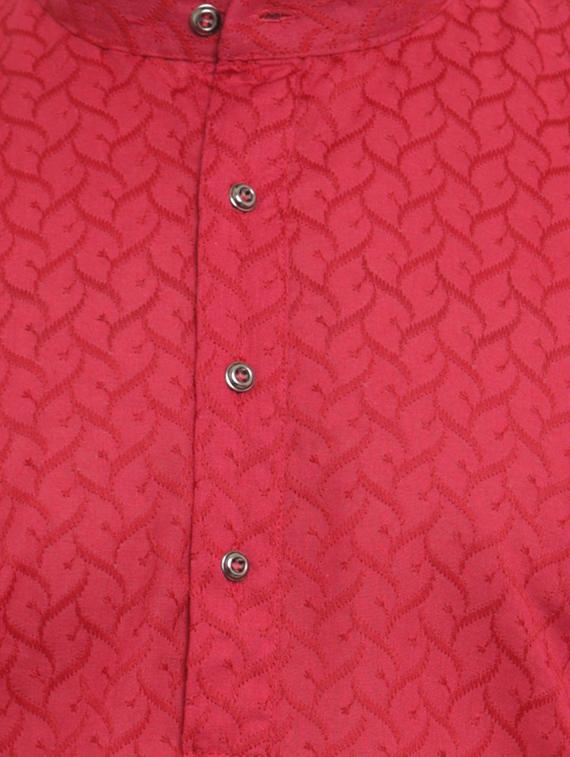 maroon cotton kurta pyjama set - 15213051 - Zoom Image - 4