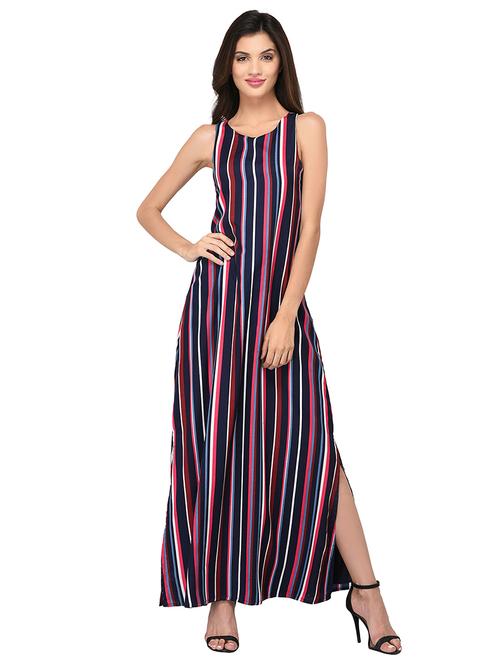 navy blue striped maxi dress - 15213077 - Standard Image - 1