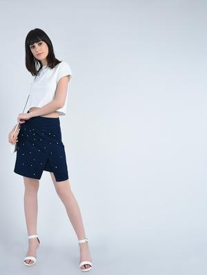 navy blue viscose asymmetric skirts - 15214122 - Standard Image - 4