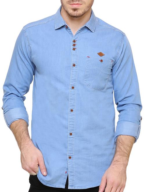 blue denim casual shirt - 15217363 - Standard Image - 1