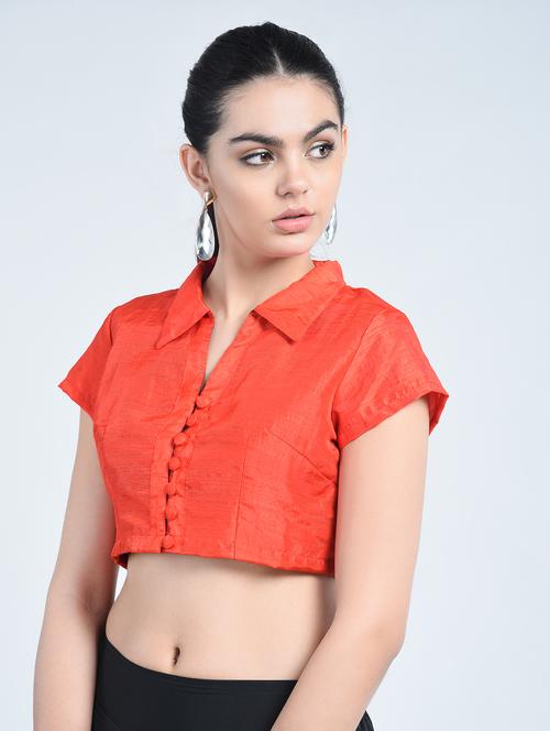 orange silk solid blouse - 15217420 - Standard Image - 1