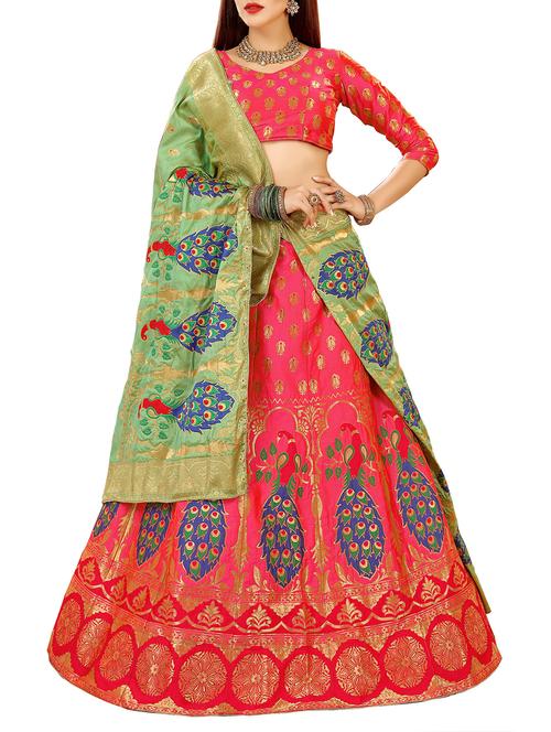 pink silk flared lehenga - 15218010 - Standard Image - 1