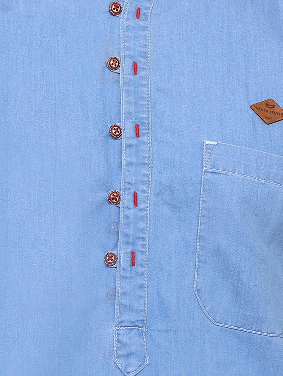 light blue denim medium kurta - 15218221 - Zoom Image - 4