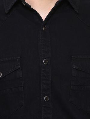 black denim casual shirt - 15218649 - Standard Image - 4