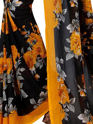 yellow georgette printed saree with blouse - 15218956 - Standard Image - 4