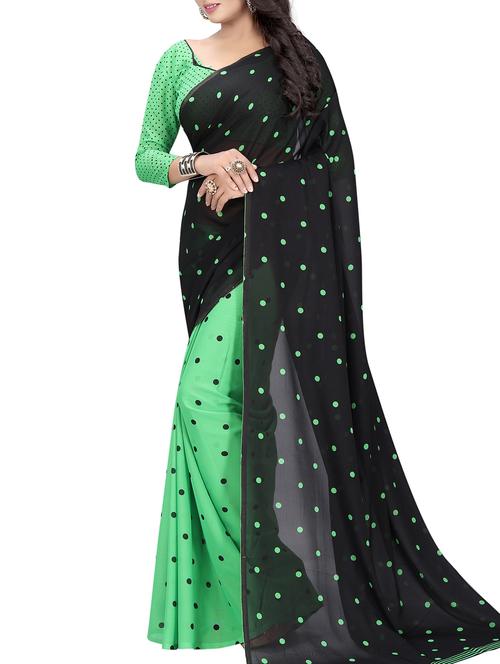 green georgette printed saree with blouse - 15218960 - Standard Image - 1