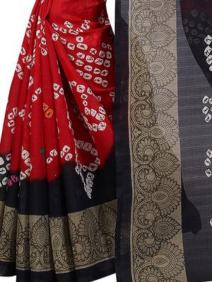 red art silk bandhani saree with blouse - 15219460 - Standard Image - 4